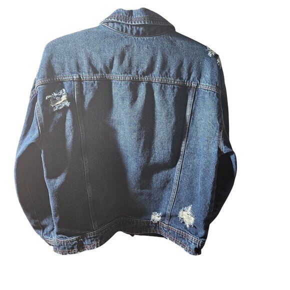 Celebrity Pink Distressed Denim Jacket With Button Front & Chest Pockets Small - Picture 3 of 4